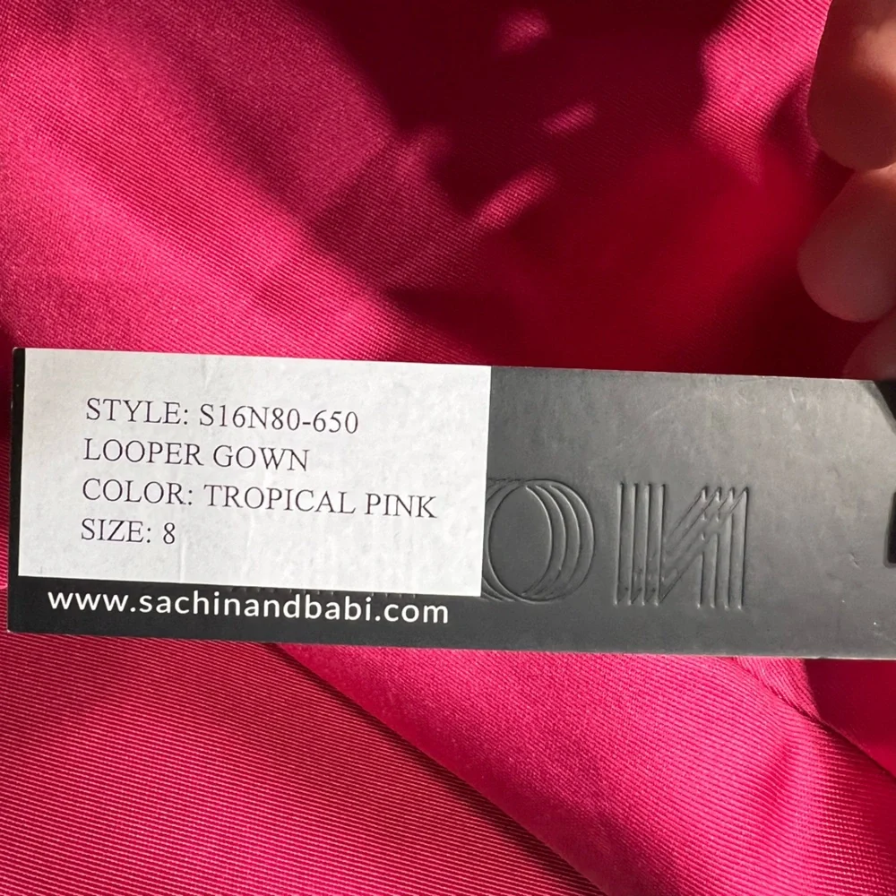 Sachin & Babi Noir Looper High-Low One Shoulder Gown w Bow Accent Tropical Pink - Picture 4 of 5